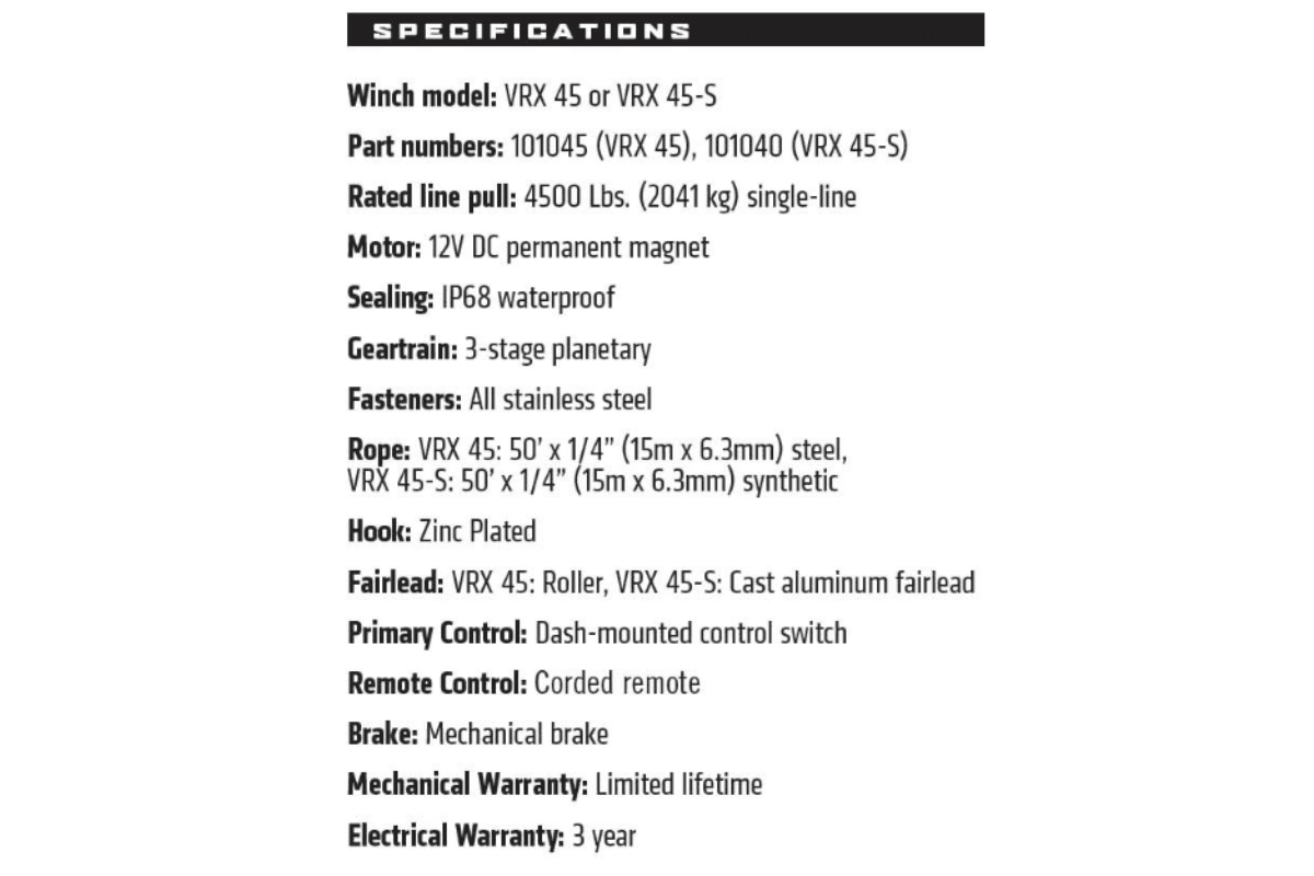 WARN VRX 45-S 4,500 lb con Cuerda Sintética - 101040 6